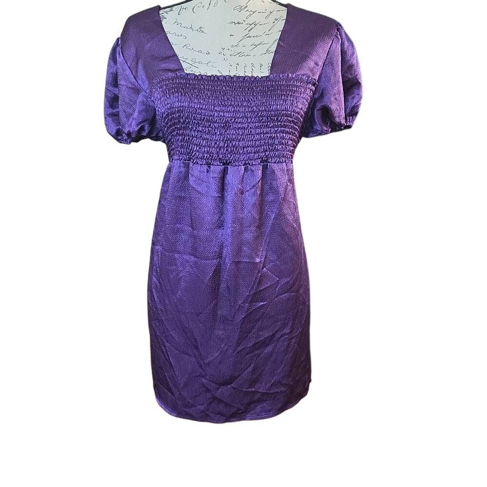 Duo Maternity Womens Sze Lrge Purple Satin Shirred Bodice Tie Back Maternity Top